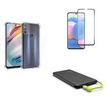 Kit Carregador Portátil 10.000mAH Motorola Moto G60 + Capa + Película De Vidro 3D