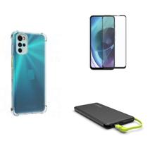 Kit Carregador Portátil Motorola Moto G22 + Capa + Película De Vidro 3D