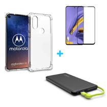 Kit Carregador Portátil Motorola Moto One Vision + Capa + Película De Vidro 3D
