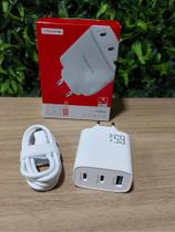 Kit carregador power turbo 2 type-c 1 usb 65w tomate tt-6532c