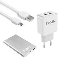 Kit Carregador Residencial 3x1 Elgin Micro USB (Carreg +Tomada + Cabo)