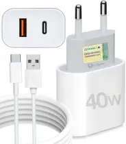 Kit Carregador Super Turbo 40W Porta Dupla (USB-A + USB-C) Compativel Iphone 15/16/17