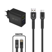 Kit Carregador Triplo Turbo + Cabo Dual Shock Tipo C + Cabo Slim 3 em 1 - Gshield