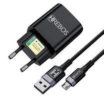 Kit Carregador Turbo 18w Saidas Usb + Cabo Micro Usb V8 Hrebos Hs-183 V Cor preto