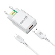 Kit Carregador Turbo 2.4A USB Com Cabo Tipo C HREBOS HS-150 C Kit Carregador Turbo 2.4A USB Com Cabo Tipo C HREBOS HS-150 C