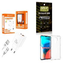 Kit Carregador Turbo 20W + Capinha Motorola E7 + Película de Vidro 3D