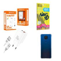 Kit Carregador Turbo 20W + Capinha Motorola E7 Plus + Película de Cerâmica 9D