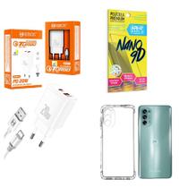 Kit Carregador Turbo 20W + Capinha Motorola G62 + Película de Cerâmica 9D