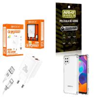 Kit Carregador Turbo 20W + Capinha Samsung A12 + Película de Vidro 3D