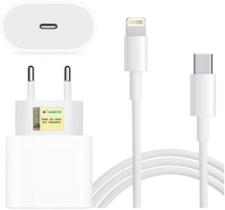 Kit Carregador Turbo 20W Compativel com iPhone 7 8 X XR 11 12 13 14 USB.C Com Cabo Lightning Rápido de Parede