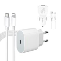 kit Carregador Turbo 20W Compatível iPhone 8 Plus X Xr 11 12 13 14 Pro Max Carga Rápida Usb-c +Carregador veicular