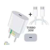 Kit Carregador Turbo 30W Fonte USB-C + Cabo Tipo-C Compatível Samsung Xiaomi Motorola