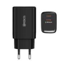 Kit Carregador Turbo 30W Hrebos 2 USB-C compatível Android Ip15 + Cabo Tipo C Preto