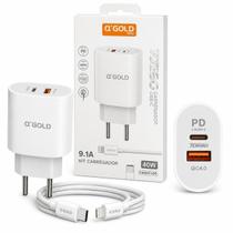 Kit carregador turbo 40w agold 2 portas + cabo lightning