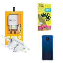 Kit Carregador Turbo + Capinha Motorola E7 Plus + Película 9D