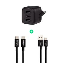 Kit Carregador Turbo com 2 Cabos USB 1,5m USB-C para USB-C e USB-A para USB-C Kit Carregador Turbo com 2 Cabos USB 1,5m USB-C para USB-C e USB-A para USB-C
