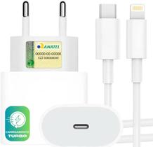 Kit Carregador Turbo Compativel C/Iphone, Cabo UsbCLightning Fonte Carregador 25W Ultra Rapido Compatível iPhone X Xr SE 11 12 13 14