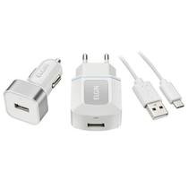 Kit Carregador USB De Tomada + Carregador USB Veicular Cabo 1M Elgin Kit Carregador USB De Tomada + Carregador USB Veicular Cabo 1M Elgin
