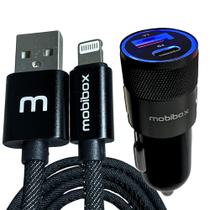 Kit Carregador Veicular - 2 saídas - Usb + Tipo C 3A - c/ Cabo lightning entrada Usb - Ultra rápido