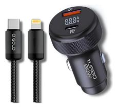 Kit Carregador Veicular 60w Display + Cabo Compatível Iphone Preto