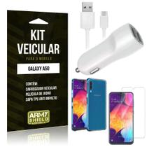 Kit Carregador Veicular Galaxy A50 Carregador + Capinha Anti Impacto + Película Vidro - Armyshield