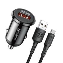 Kit Carregador Veicular Para Celular Notebook Turbo 18W USB Preto + Cabo Tipo-C Compatível Android Iphon 15