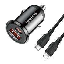 Kit Carregador Veicular Para Celular Notebook Turbo 20W USB Duplo Preto + Cabo Lightning