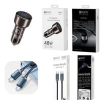 Kit Carregador Veicular Turbo 2 Entradas Usb E Type-c + Cabo Preto