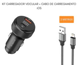 Kit Carregador Veicular Turbo 60w cabo Turbo 2 metros Celular Tablet