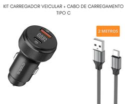 Kit Carregador Veicular Turbo 60w cabo Turbo 2 metros Celular Tablet