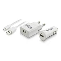 Kit Carregadores De Parede + Veicular Elgin Com Cabo Micro Usb 1m