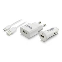 Kit Carregadores De Parede + Veicular Elgin Com Cabo Micro Usb 1m
