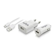 Kit Carregadores USB de Tomada + USB Veicular + Cabo Micro USB 1M