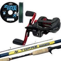 Kit Carretilha 11 Rolamento Com Vara Topaz 1,68mts E Linha Multifilamento