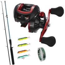 Kit Carretilha 19 Rolamentos Com Vara 1,80mts Com 4 Iscas Zig Zara e Linha Multi - makis fishing