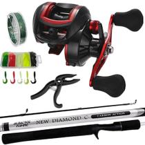 Kit Carretilha 19 Rolamentos Vara Diamond 1,68mts Alicate Linha Multi e 25 Iscas