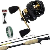 Kit Carretilha Anti Cabeleira Vara de Carbono e Leader