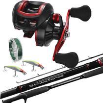 Kit Carretilha Cmik 19 Rolamentos Vara Daiwa Strikeforce 8-17lbs 1,68m Linha e 2 Iscas Artificiais