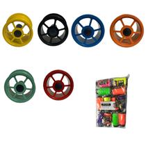 Kit Carretilha De Pipa 15cm + Linha 100j Florescente Cor:Variadas
