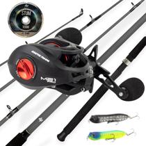 Kit Carretilha + Vara Para Pesca Peixe de 20 kg Iscas Linha