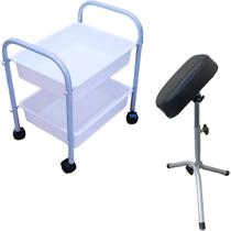 Kit Carrinho Auxiliar 2 Bandejas Manicure Apoio De Pé Parapé RENOVAR MBM DECOR