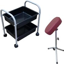 Kit Carrinho Auxiliar 2 Bandejas Manicure Apoio De Pé Parapé RENOVAR MBM DECOR