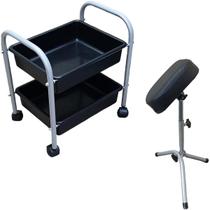 Kit Carrinho Auxiliar 2 Bandejas Manicure Apoio De Pé Parapé RENOVAR MBM DECOR