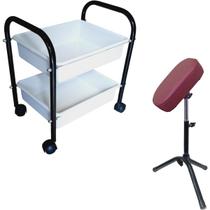 Kit Carrinho Auxiliar 2 Bandejas Manicure Apoio De Pé Parapé RENOVAR MBM DECOR