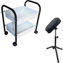 Kit Carrinho Auxiliar 2 Bandejas Manicure Apoio De Pé Parapé RENOVAR MBM DECOR