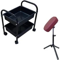 Kit Carrinho Auxiliar 2 Bandejas Manicure Apoio De Pé Parapé RENOVAR MBM DECOR