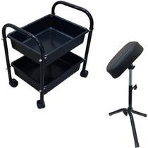 Kit Carrinho Auxiliar 2 Bandejas Manicure Apoio De Pé Parapé RENOVAR MBM DECOR