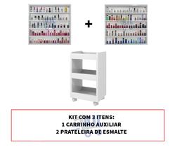 kit Carrinho Auxiliar Mesa Manicure + 2 Prateleiras Expositores De Esmalte- AJB