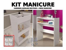 Kit Carrinho Auxiliar Suporte De Esmalte e Mesinha p/ Manicure - AJL