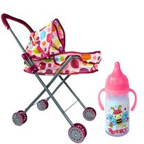 Kit Carrinho Berço De Boneca E Mamadeira Infantil - Castela